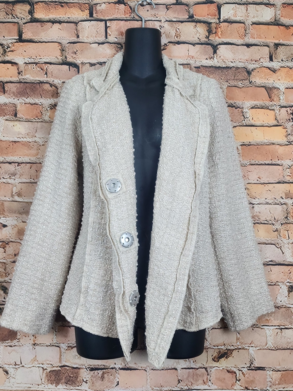 Women CAbi 985 Oatmeal Estate Chenille Large Snap Front Jacket/Blazer Sz.M